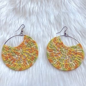 🌝🌝  Handmade Crochet Webbed Pair Of Hoops Shaded Yellow Party Earrings  🌝🌝 !